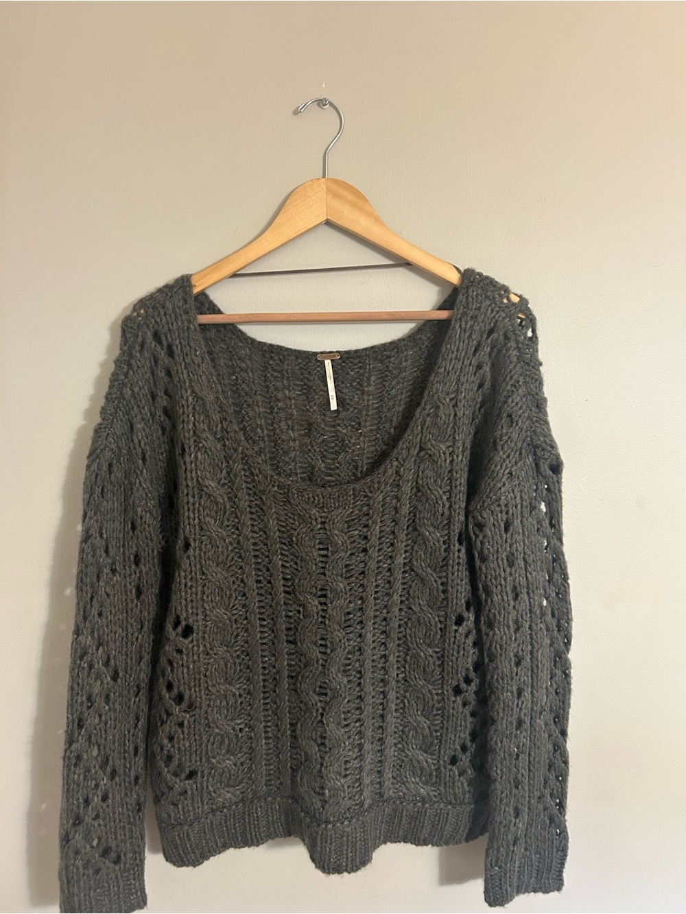 Free People Charcoal Cable Scoop Neck Sweater